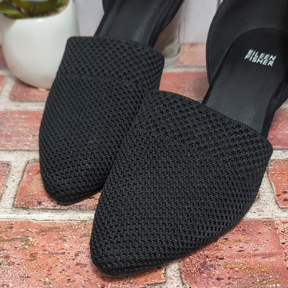 Eileen Fisher Black Hallo Knit D'Orsay Pumps Almond Toe 10 Minimal Quiet Luxury - Picture 3 of 16